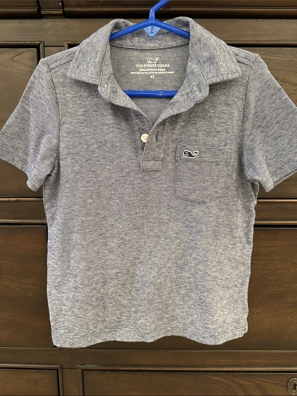 Boys Vineyard Vines Light Heather Blue Polo with Whale Patch